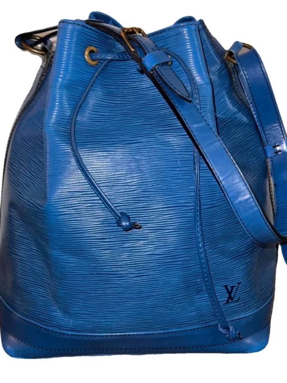 Louis Vuitton Noe Bright Blue Epi Leather Bucket Shoulder Bag - EUC